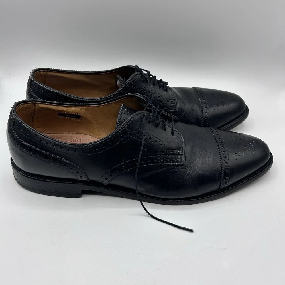 MENS USA ALLEN EDMONDS SANFORD BLACK LEATHER CAP TOE BROGUE‎ OXFORDS SHOES 12 AA